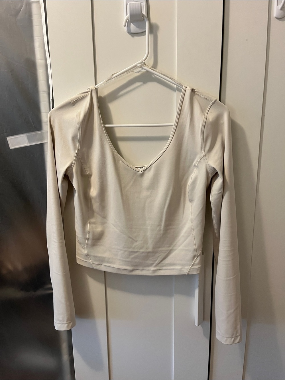 Lululemon Long-Sleeve V-Neck Cropped Top in Cream